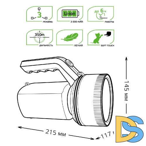 Прожекторный светодиодный фонарь Gauss аккумуляторный 215х145 200 лм GF601