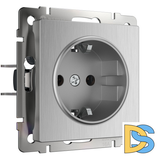 Розетка с заземлением и шторками Werkel (cеребряный рифленый) W1171109