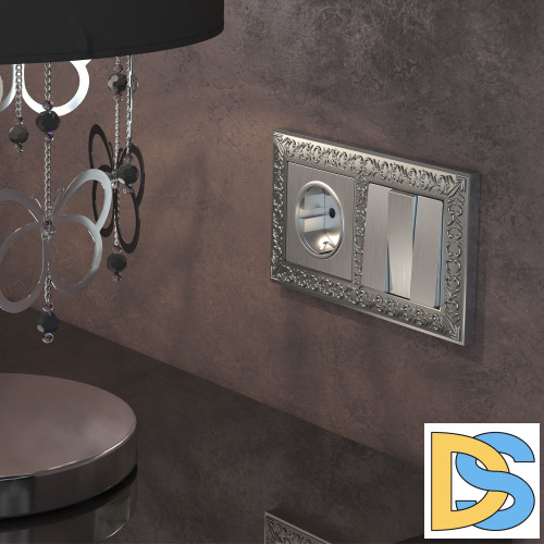 Розетка с заземлением и шторками Werkel (cеребряный рифленый) W1171109