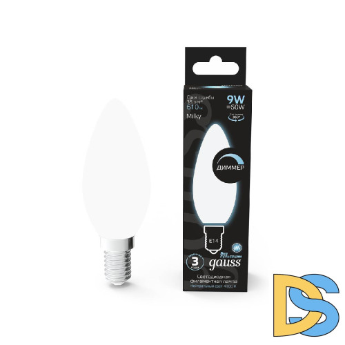Лампа светодиодная филаментная диммируемая Gauss E14 9W 4100К матовая 103201209-D