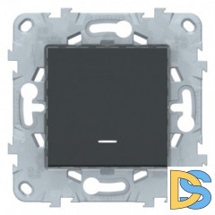 Выключатель 1-клавишный; кнопочный с подсветкой, Антрацит, серия Unica New, Schneider Electric