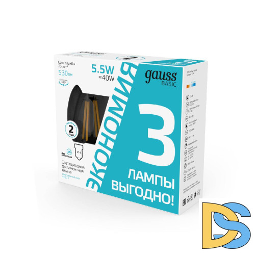 Лампа светодиодная Gauss Basic Filament E14 5,5W 4100K 1031126T
