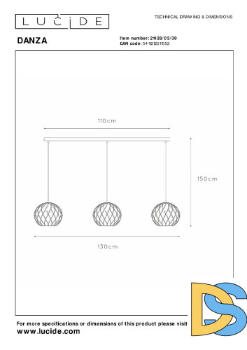 Подвесной светильник Lucide Danza 21428/03/30