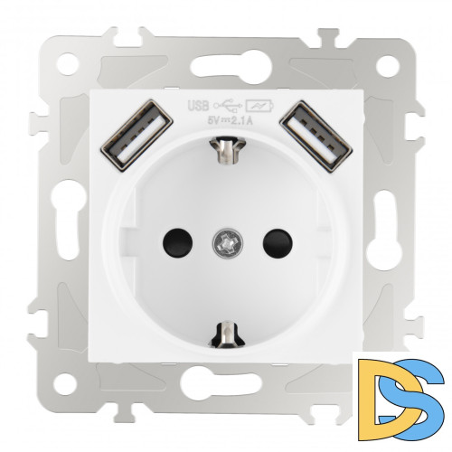 Розетка с заземлением, шторками + USB Arte Milano 203.47-1.white