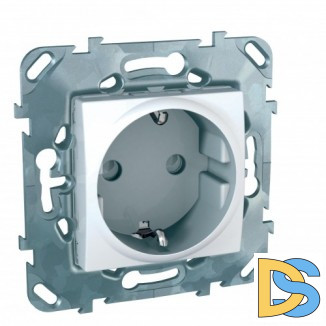 Розетка 1-ая электрическая, с заземлением и защитными шторками, Белый, серия Unica, Schneider Electric