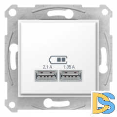 Розетка USB 2-ая 2100 мА (для подзарядки), Белый, серия Sedna, Schneider Electric