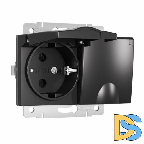 Розетка двойная влагозащищенная с заземлением с защитной крышкой и шторками Werkel черный W1172208 4690389178092