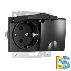 Розетка двойная влагозащищенная с заземлением с защитной крышкой и шторками Werkel черный W1172208 4690389178092