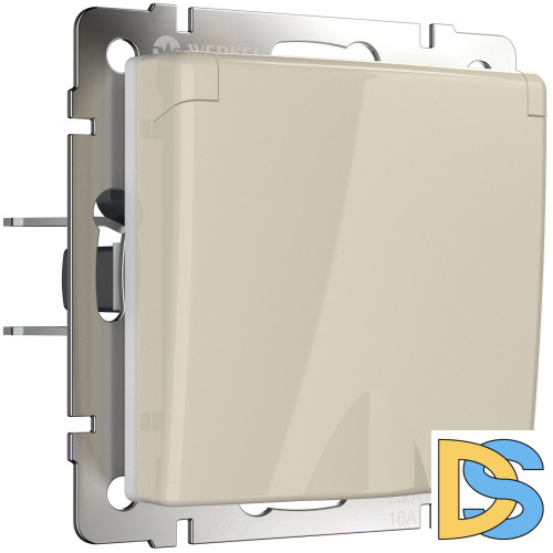 Розетка влагозащ. с зазем. с защит. крышкой и шторками Werkel (слоновая кость) W1171203