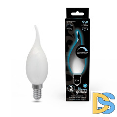 Лампа светодиодная филаментная диммируемая Gauss E14 9W 4100К матовая 104201209-D