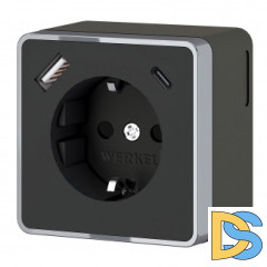 Розетка с заземлением, шторками и USB тип A+C Gallant (чёрный хром) W5071735