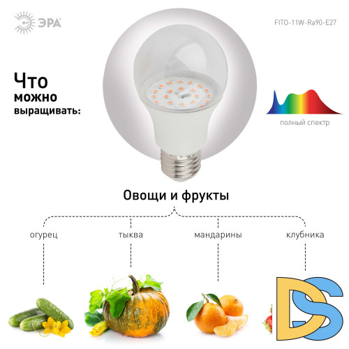 Фитолампа для растений светодиодная ЭРА E27 11W 2150K FITO-11W-Ra90-E27 Б0039172