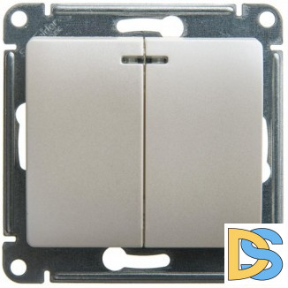 Выключатель 2-клавишный, с подсветкой, Перламутр, серия Glossa, Schneider Electric