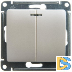 Выключатель 2-клавишный, с подсветкой, Перламутр, серия Glossa, Schneider Electric