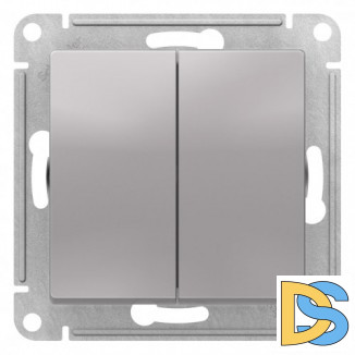 Выключатель 2-клавишный проходной (с двух мест), Алюминий, серия Atlas Design, Schneider Electric