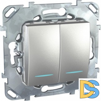 Выключатель 2-клавишный, с подсветкой, Алюминий, серия UNICA TOP/CLASS, Schneider Electric