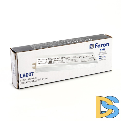 Трансформатор для светодиодной ленты Feron LB007 20Вт 12В IP67 48052