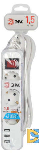 Удлинитель электрический Эра U-3es-1,5m-USB Б0052900