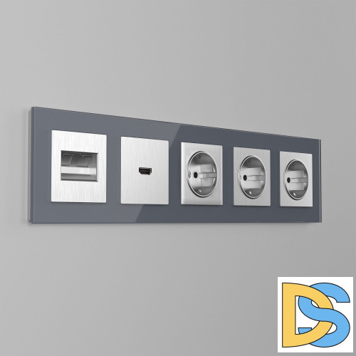 Накладка для двойной розетки Еthernet RJ-45 Werkel (серебряный рифленый) W1191109