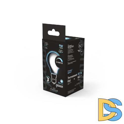 Лампа светодиодная филаментная диммируемая Gauss E14 9W 4100К матовая 105201209-D