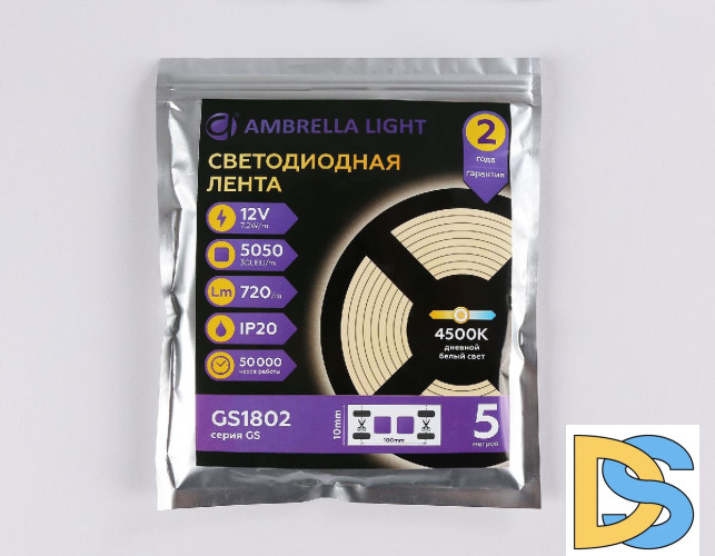 Светодиодная лента Ambrella Light LED Strip 12В 5050 7,2Вт/м 4500K 5м IP20 GS1802