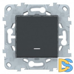 Выключатель 1-клавишный ,проходной с подсветкой (с двух мест), Антрацит, серия Unica New, Schneider Electric