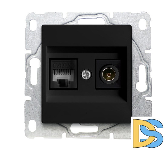 Розетка для сетевого кабеля LAN + TV без рамки черная Vesta-Electric Black