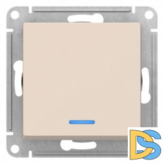 Выключатель 1-клавишный ,проходной с индикацией (с двух мест), Бежевый, серия Atlas Design, Schneider Electric