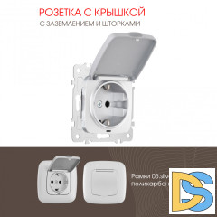 Розетка с заземлением, шторками и защитной крышкой Arte Milano 205.41-1.silver