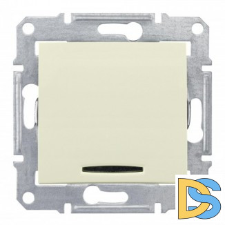 Выключатель 1-клавишный ,проходной с подсветкой (с двух мест) 16А, Бежевый, серия Sedna, Schneider Electric