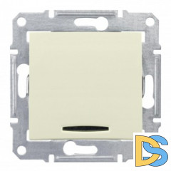 Выключатель 1-клавишный ,проходной с подсветкой (с двух мест) 16А, Бежевый, серия Sedna, Schneider Electric