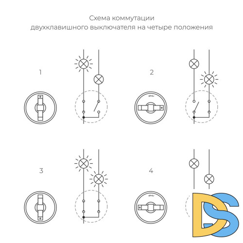 Выключатель двухклавишный на 4 положения Werkel Vintage черный матовый/хром W5822051 4690389183164