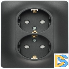 Розетка 2-ая электрическая с заземлением с защитными шторками, Антрацит, серия Glossa, Schneider Electric