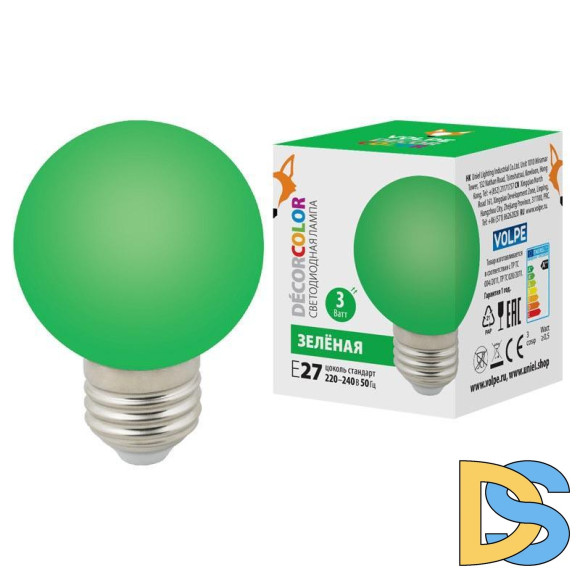 Лампа светодиодная Volpe E27 3W зеленая LED-G60-3W/Green/E27/FR/С UL-00006958