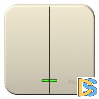 Выключатель 2-клавишный с подсветкой 6А,250B, изолир пластина Schneider Blanca Молочный