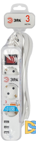 Удлинитель электрический Эра U-3es-3m-USB Б0052901