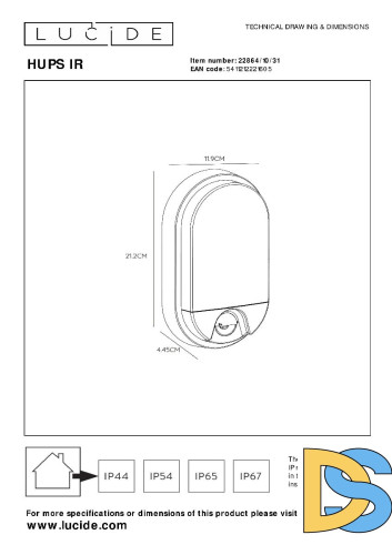 Уличный настенный светильник Lucide Hups ir 22864/10/31