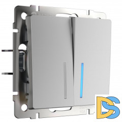 Выключатель двухклавишный с подсветкой (серебряный) W1120106