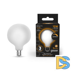 Лампа светодиодная филаментная диммируемая Gauss E27 10W 3000К матовая 187202110-D