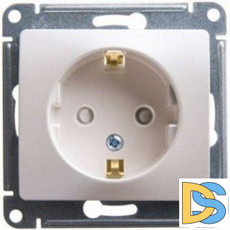 Розетка 1-ая электрическая, с заземлением и защитными шторками, Молочный, серия Glossa, Schneider Electric