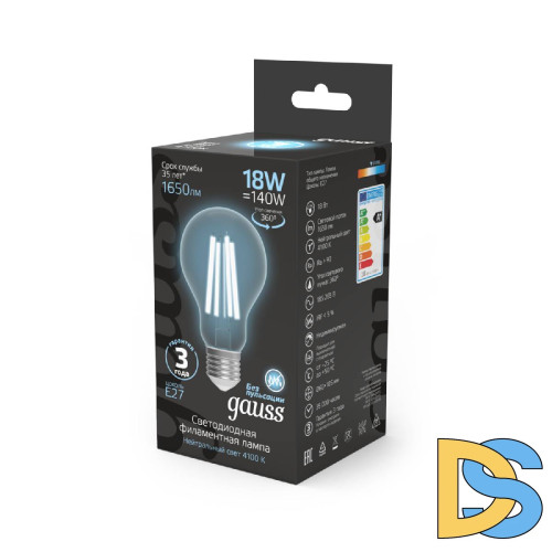 Лампа светодиодная Gauss Filament E27 18W 4100K 102902218