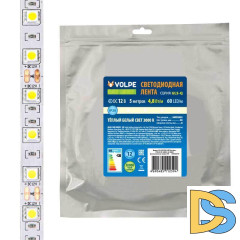 Светодиодная лента Volpe 4,8W/m 60LED/m 2835SMD теплый белый 5M ULS-Q320 2835-60LED/m-8mm-IP20-DC12V-4,8W/m-5M-3000K UL-00004538