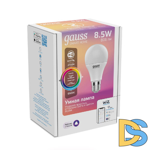 Лампа светодиодная диммируемая Gauss E27 8,5W 2700-6500K RGBW матовая 1170112