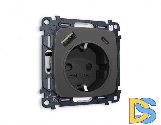 Комплект механизма розетки 2USB A+C 20W (быстрая зарядка) с/з Ambrella Volt Omega MO910010