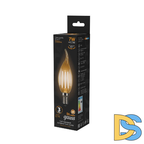Лампа светодиодная филаментная Gauss E14 7W 2700К прозрачная 104801107