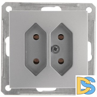 Розетка 2-ая электрическая без заземления, Матовый хром, серия Wessen 59, Schneider Electric