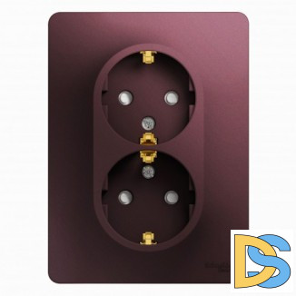 Розетка 2-ая электрическая с заземлением с защитными шторками, Баклажановый, серия Glossa, Schneider Electric