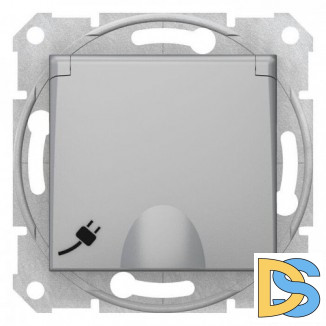 Розетка 1-ая электрическая, с заземлением и крышкой, защитными шторками, Алюминий, серия Sedna, Schneider Electric