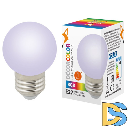 Лампа светодиодная Volpe E27 1W шар матовый LED-G45-1W/RGB/E27/FR/С UL-00005808