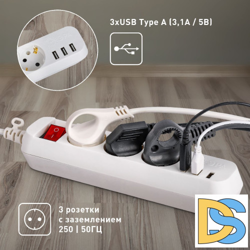 Удлинитель электрический Эра U-3es-5m-USB Б0052902